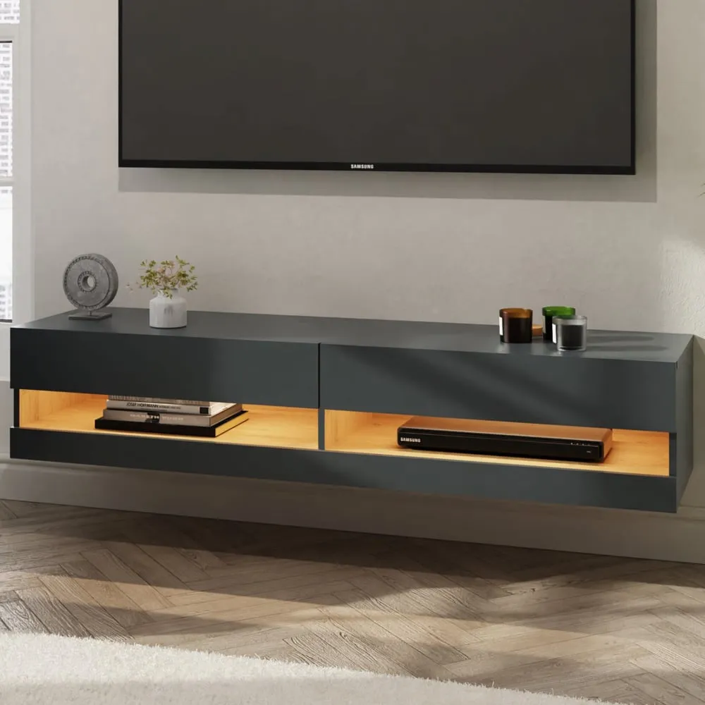 Langley Small Wall Hung TV Stand with LED - Anthracite, Wood image