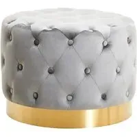 Langston Round Stool with Gold Base - Grey, Velvet