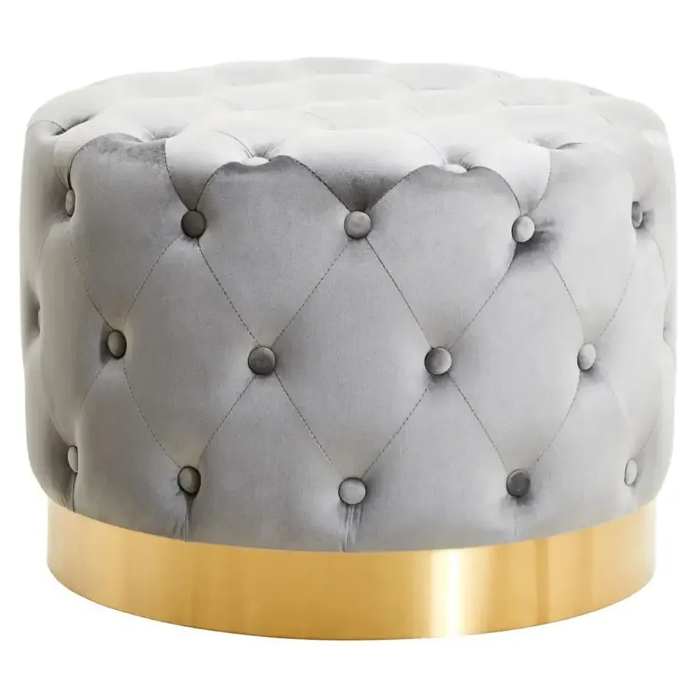 Langston Round Stool with Gold Base - Grey, Velvet image