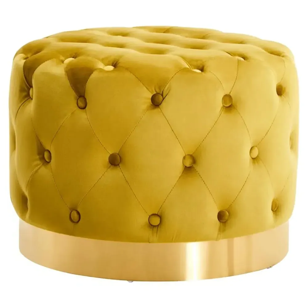 Langston Round Stool with Gold Base - Pistachio, Velvet