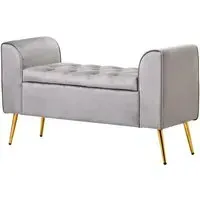 Langston Storage Ottoman with Tufted Top - Grey, Velvet