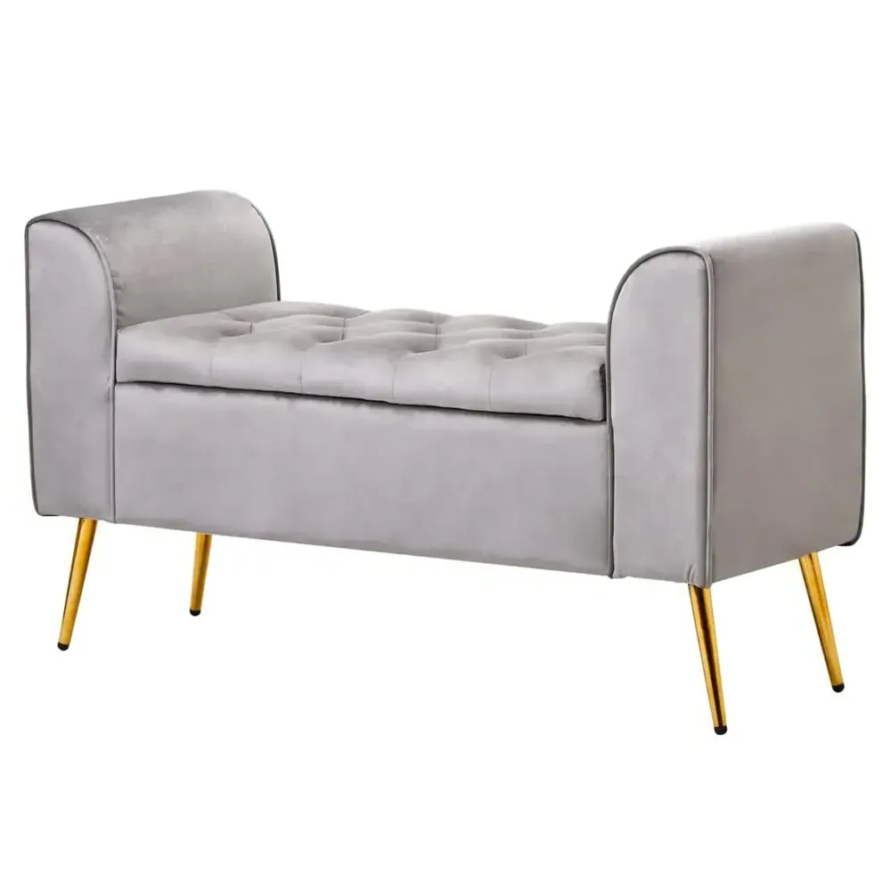 Langston Storage Ottoman with Tufted Top - Grey, Velvet image