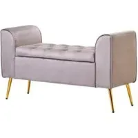 Langston Storage Ottoman with Tufted Top - Mink, Velvet