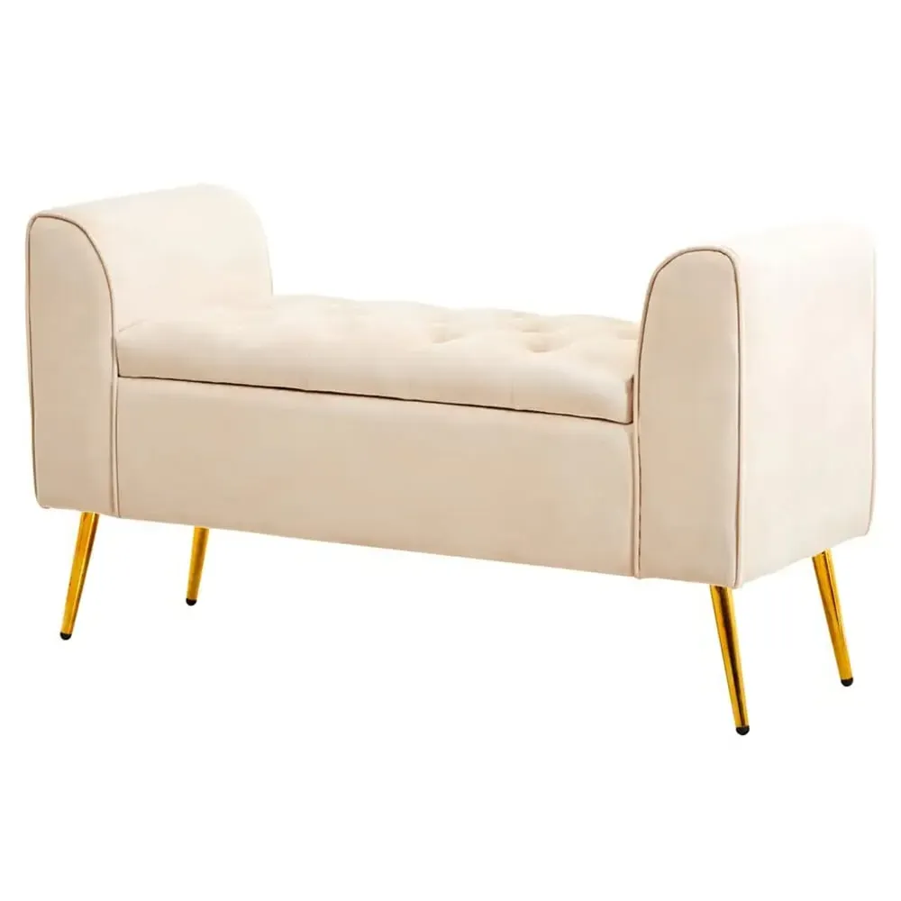 Langston Storage Ottoman with Tufted Top - Stone, Velvet