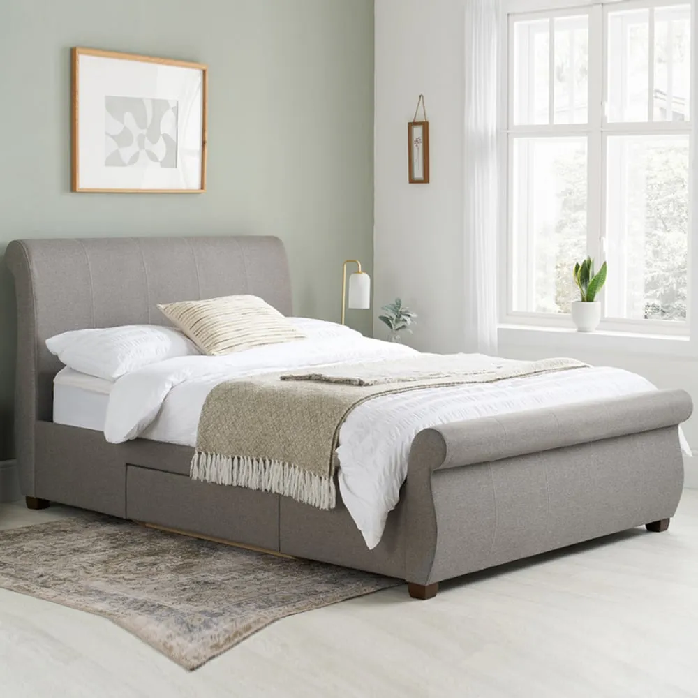 Lannister Double Bed with 2 Drawers - Grey, Fabric