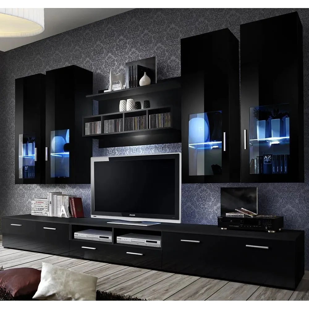 Lansing Entertainment Unit with LED - Black, High Gloss