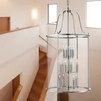 Lantern 12 Light Ceiling Pendant Light - Chrome, Glass