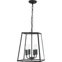 Lantern 4 Lights Triangle Ceiling Pendant Light - Black, Glass