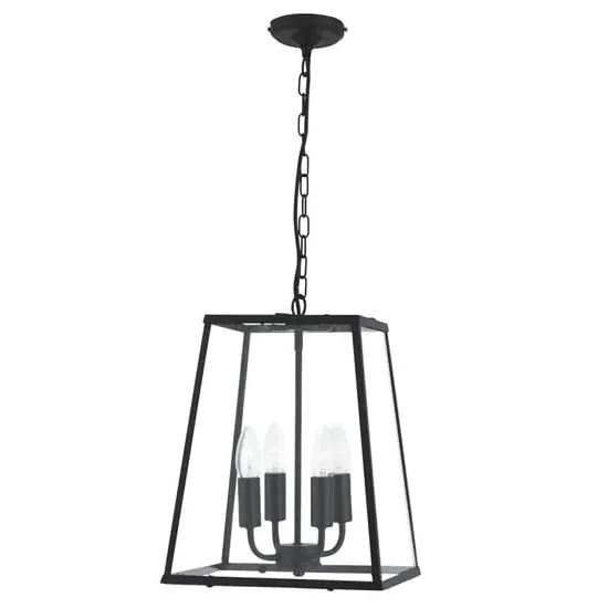 Lantern 4 Lights Triangle Ceiling Pendant Light - Black, Glass