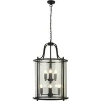 Lantern 8 Light Ceiling Pendant Light - Black, Glass