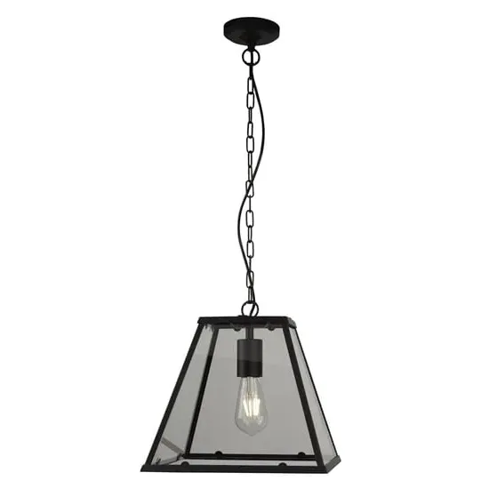 Lantern Triangle Ceiling Pendant Light - Matt Black, Glass