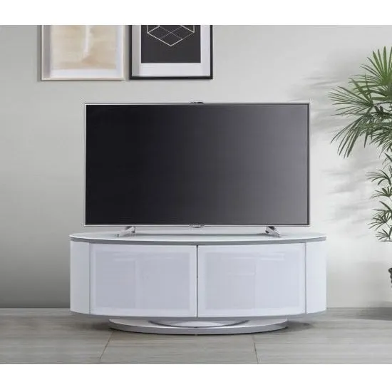 Lanza TV Stand with Rotating Base - White, Glass