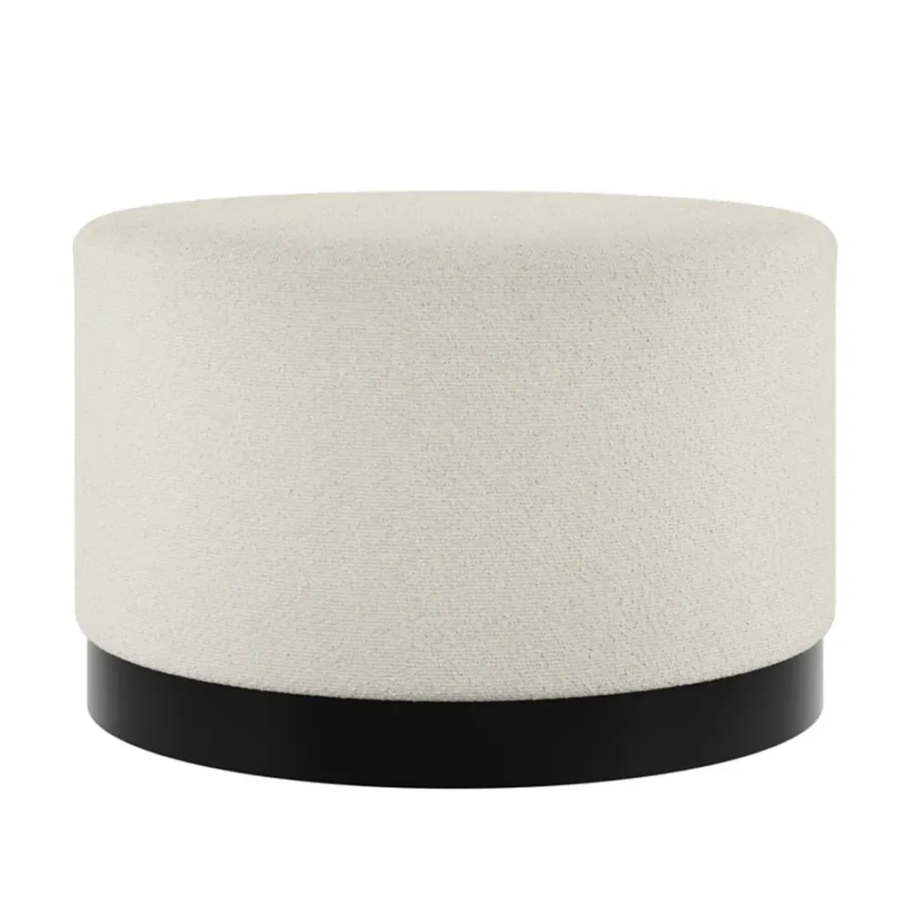 Lara Large Fabric Pouffe with Black Base - Ivory