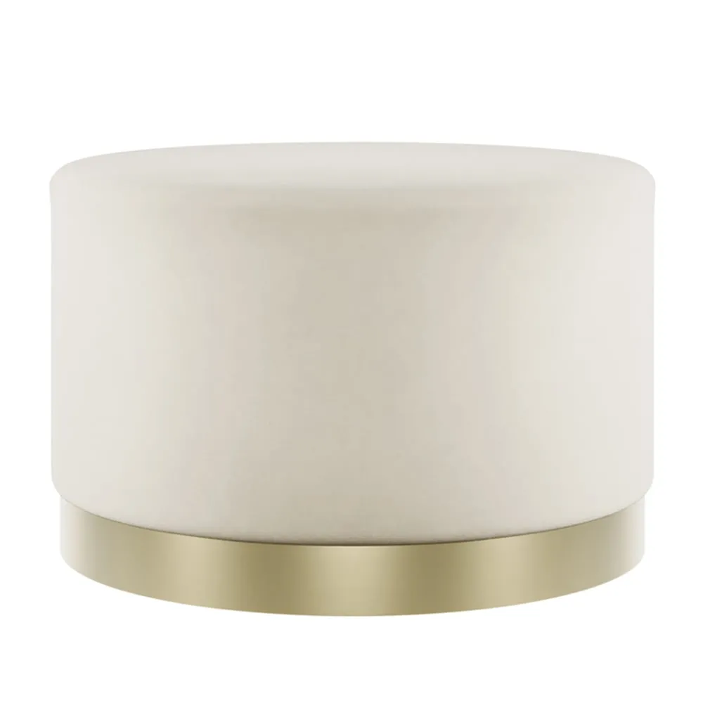 Lara Large Velvet Pouffe with Gold Base - Cream