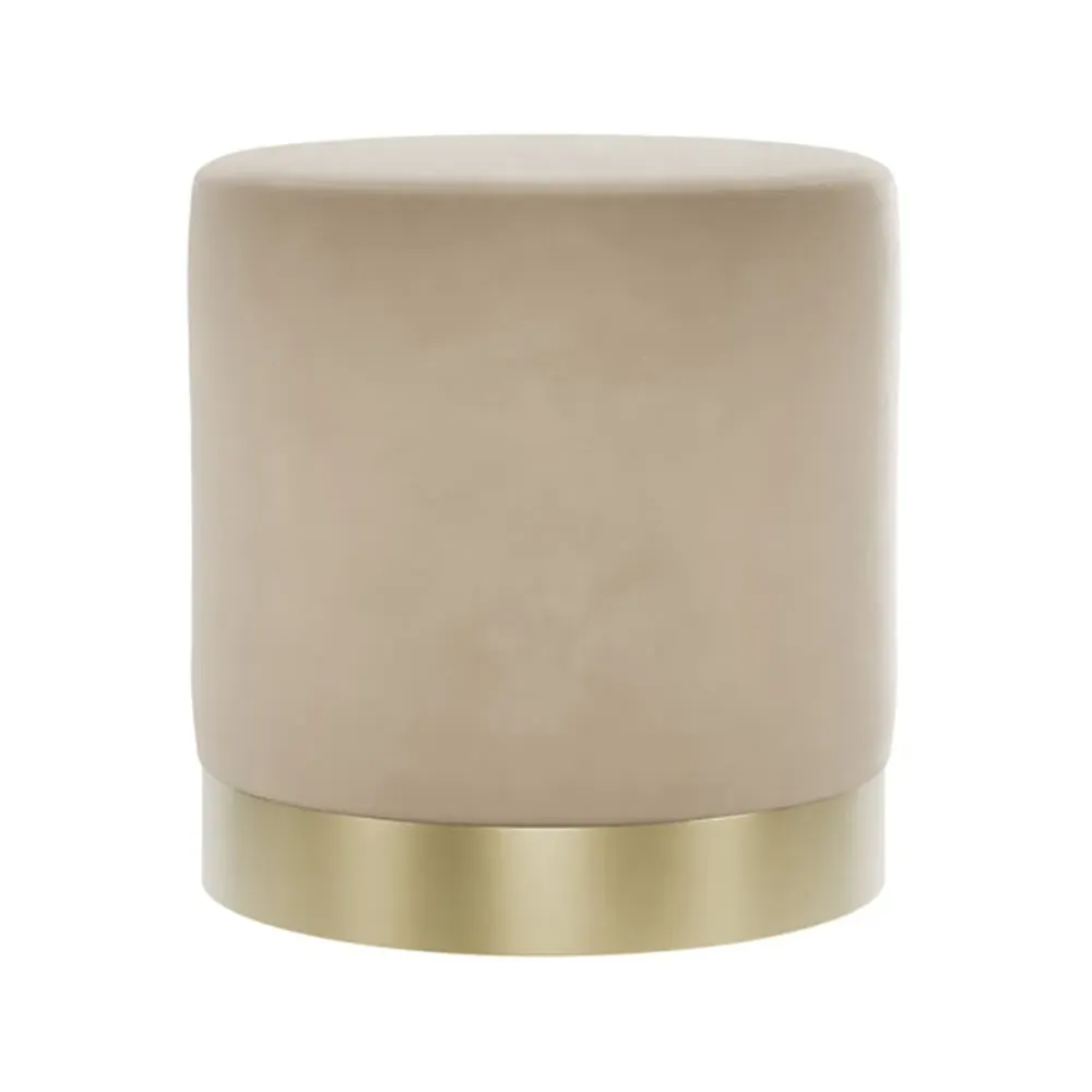Lara Small Velvet Pouffe with Gold Base - Beige