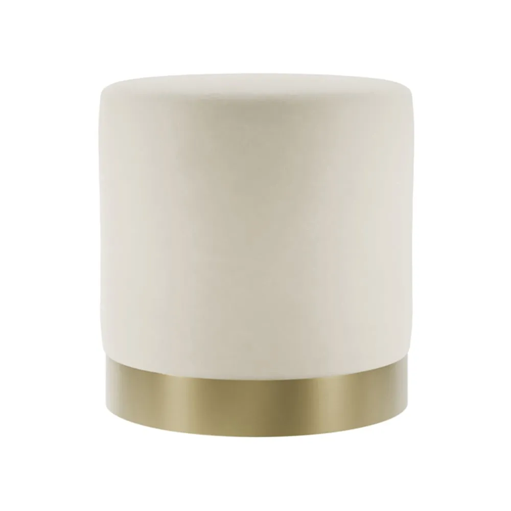 Lara Small Velvet Pouffe with Gold Base - Cream