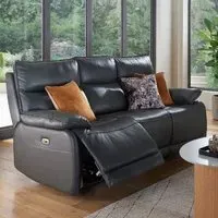 Laramie 3-Seater Recliner Sofa with USB Charging - Dark Grey, Leather