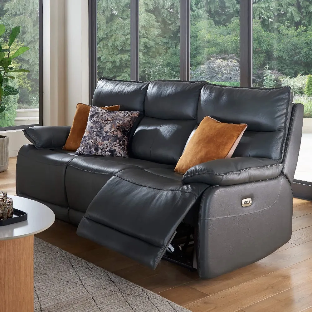 Laramie 3-Seater Recliner Sofa with USB Charging - Dark Grey, Leather image