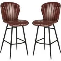 Laramie Bar Stools in Pair - Claret Red, Genuine Leather