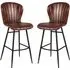Laramie Bar Stools in Pair - Claret Red, Genuine Leather