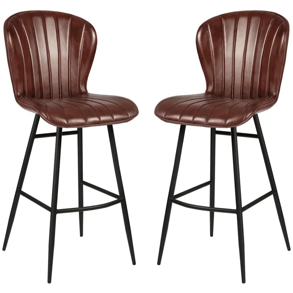 Laramie Bar Stools in Pair - Claret Red, Genuine Leather image