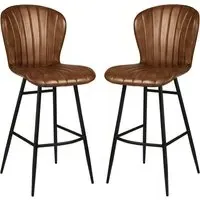 Laramie Bar Stools in Pair - Pecan Brown, Genuine Leather