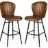 Laramie Bar Stools in Pair - Pecan Brown, Genuine Leather