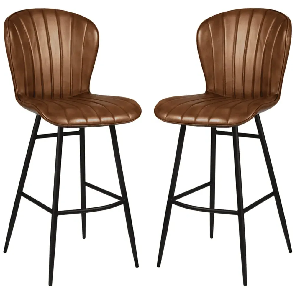 Laramie Bar Stools in Pair - Pecan Brown, Genuine Leather