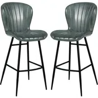 Laramie Bar Stools in Pair - Steel Grey, Genuine Leather