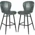 Laramie Bar Stools in Pair - Steel Grey, Genuine Leather
