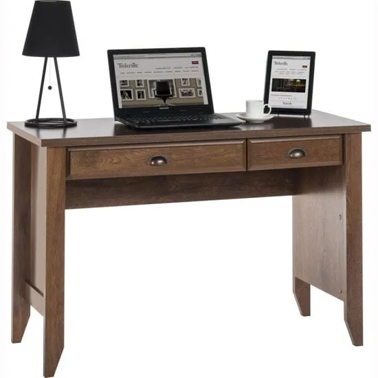 Laramie Laptop Desk with 2 Drawers - Oiled Oak, Wood