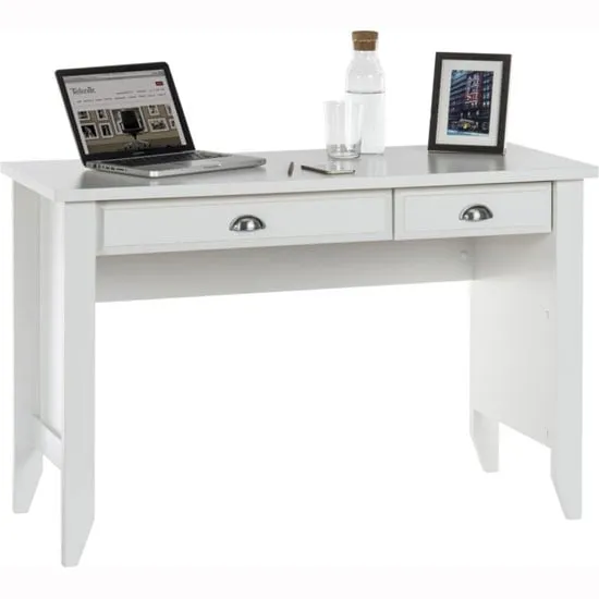 Laramie Laptop Desk with 2 Drawers - White, Wood