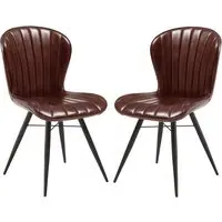 Laramie Side Dining Chairs In Pair - Claret Red, Leather