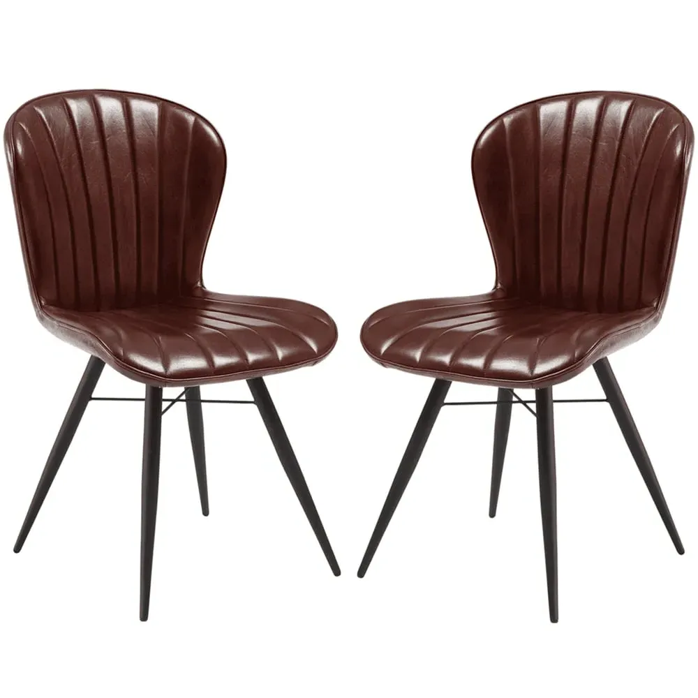 Laramie Side Dining Chairs In Pair - Claret Red, Leather image