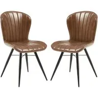 Laramie Side Dining Chairs In Pair - Pecan Brown, Leather