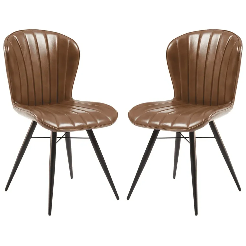 Laramie Side Dining Chairs In Pair - Pecan Brown, Leather