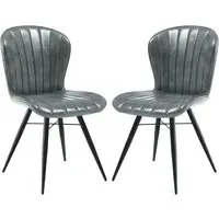 Laramie Side Dining Chairs In Pair - Steel Grey, Leather