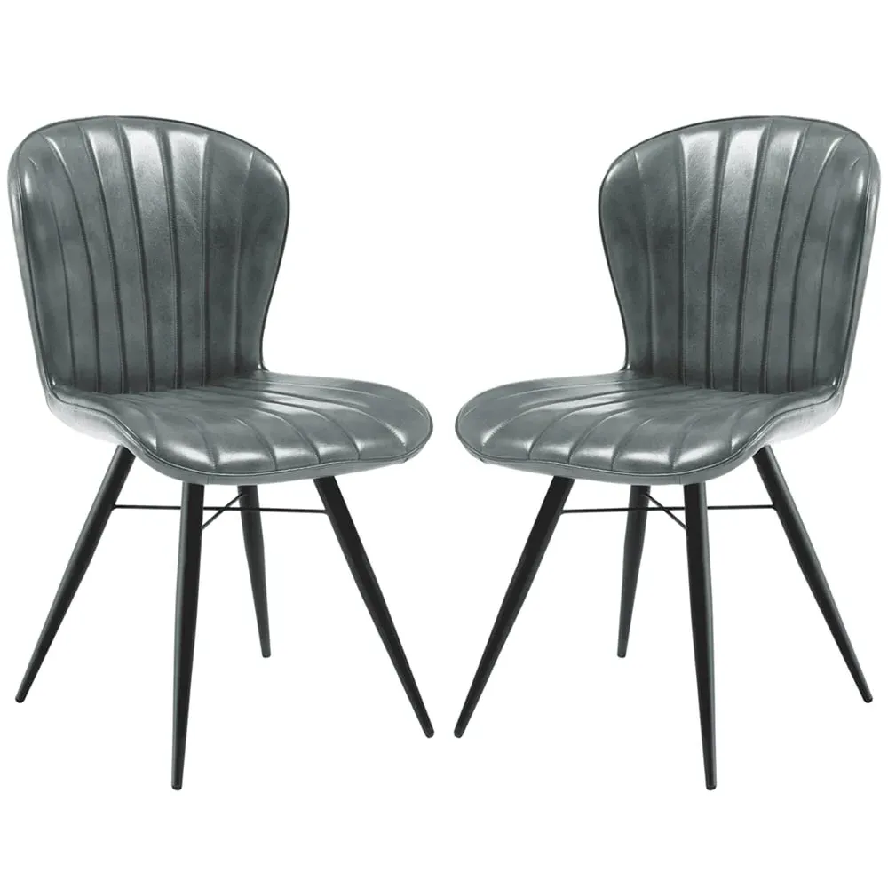 Laramie Side Dining Chairs In Pair - Steel Grey, Leather