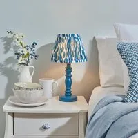Laredo 20cm Shade Wooden Table Lamp - Marlin Blue, Wood