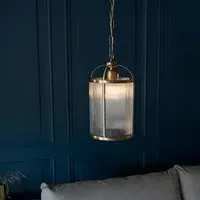 Laredo Ribbed Glass Ceiling Pendant Light - Antique Brass
