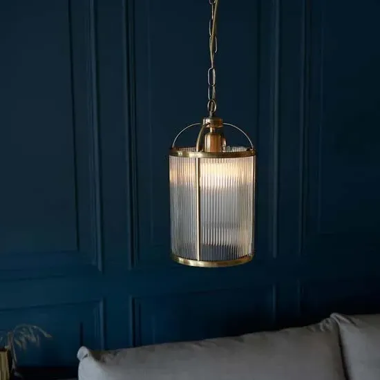 Laredo Ribbed Glass Ceiling Pendant Light - Antique Brass image