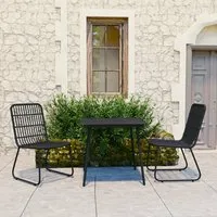 Laredo Round 3 Piece Dining Set - Black, Rattan & Glass alternate view
