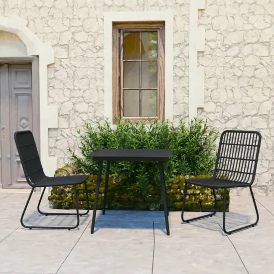 Laredo Round 3 Piece Dining Set - Black, Rattan & Glass product