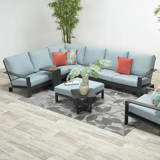 Largs Fabric Corner Lounge Set with Footstool - Mint Grey image