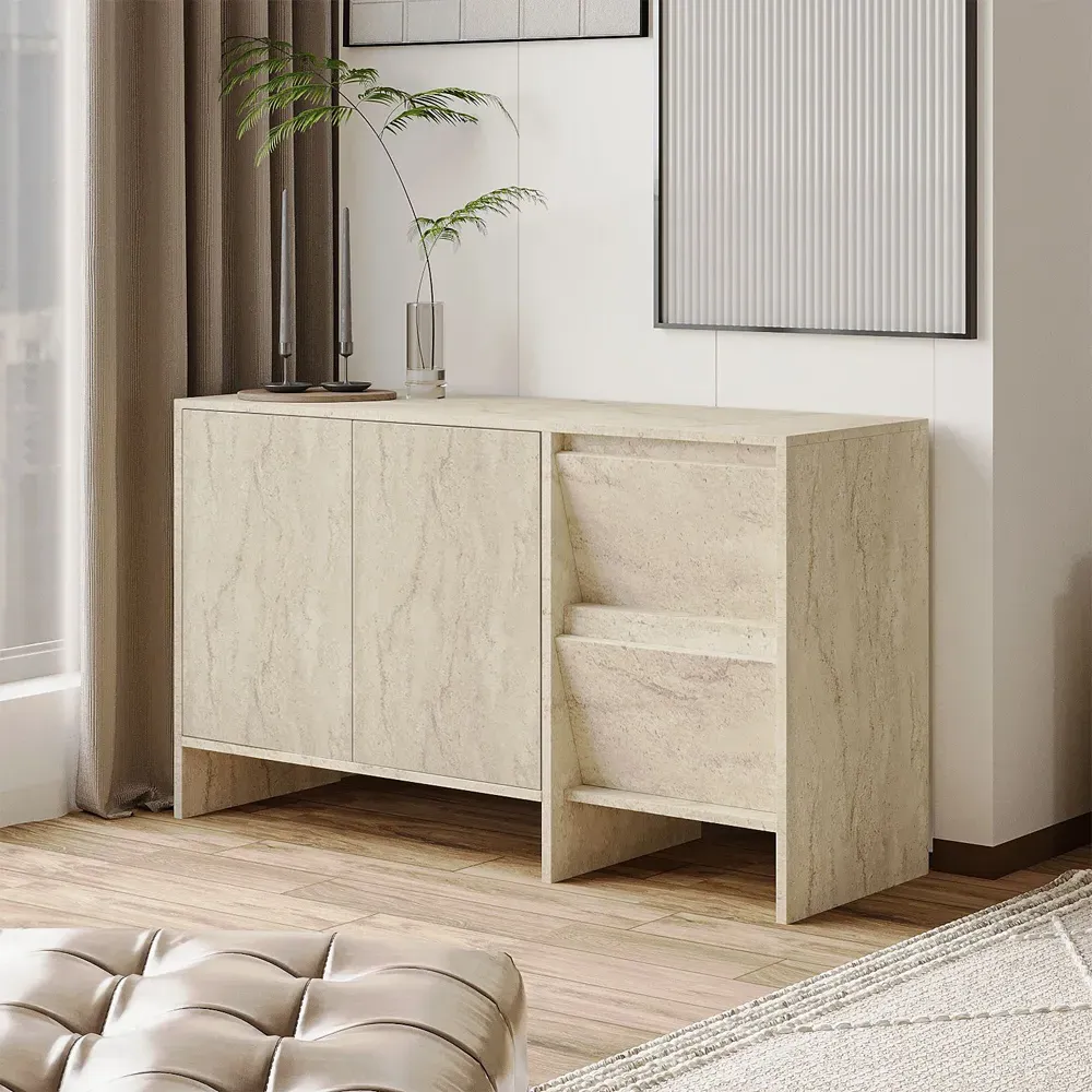Laris Console Table - Travertine Marble Effect, Melamine Coated Particle Board product