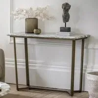 Larnaca Console Table - Green, Faux Marble
