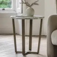 Larnaca Round Side Table - Green, Faux Marble