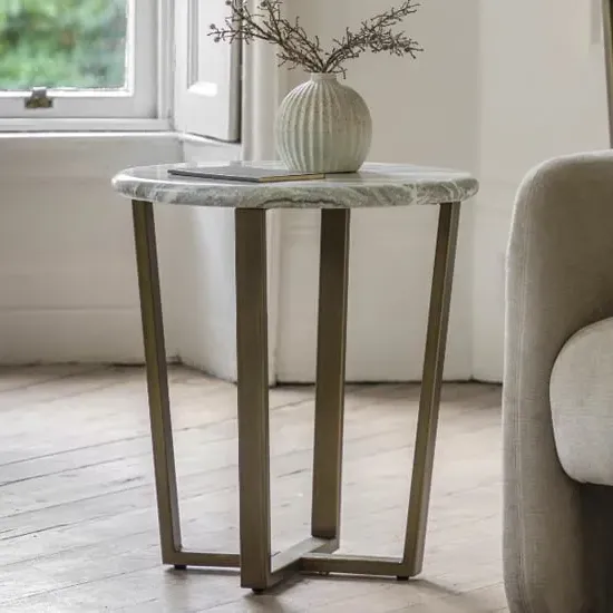 Larnaca Round Side Table - Green, Faux Marble image