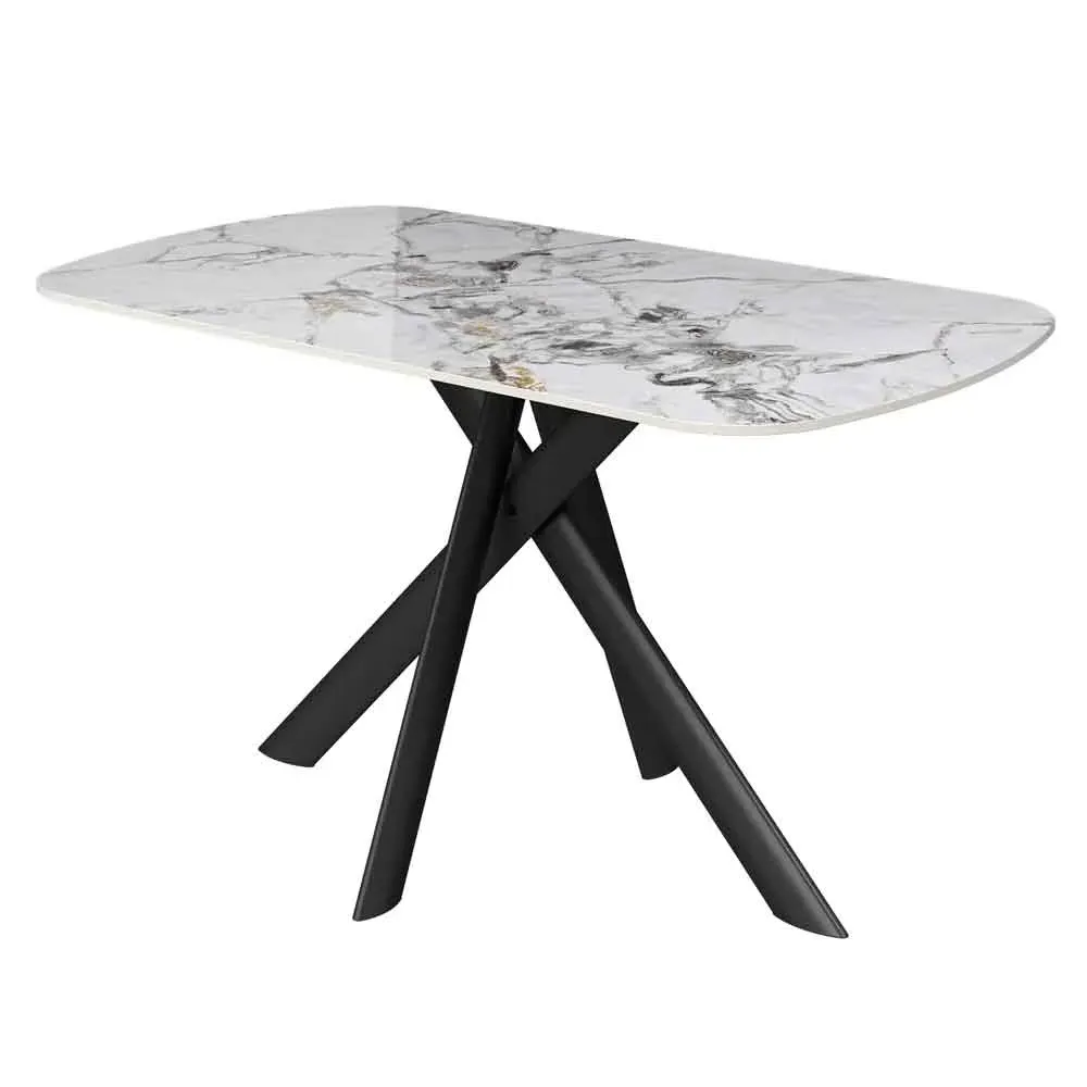 Laroz Rectangular Dining Table - White Marble Effect, Ceramic product