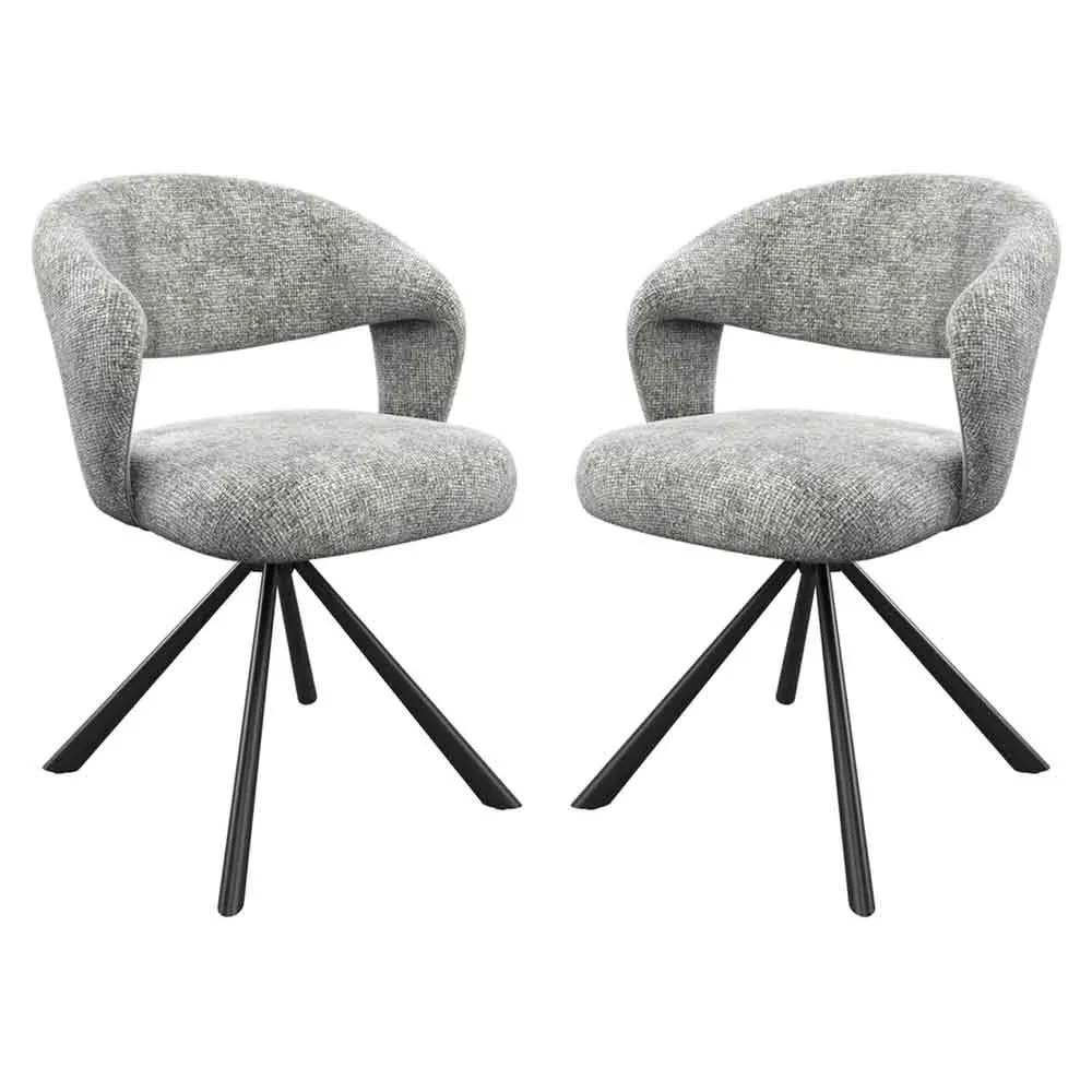 Laroz Swivel Dining Chair (Pair) - Grey Fabric, Black Metal product